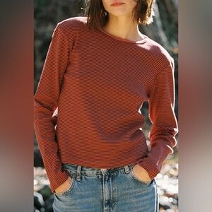 LA Relaxes Organic Stripe Long Sleeve Brick Stripe